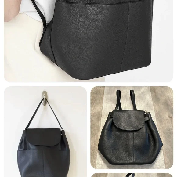 Cuyana Black Pebbled Leather Drawstring Backpack Leather Backpack 13-inch – Cuyana main image 4